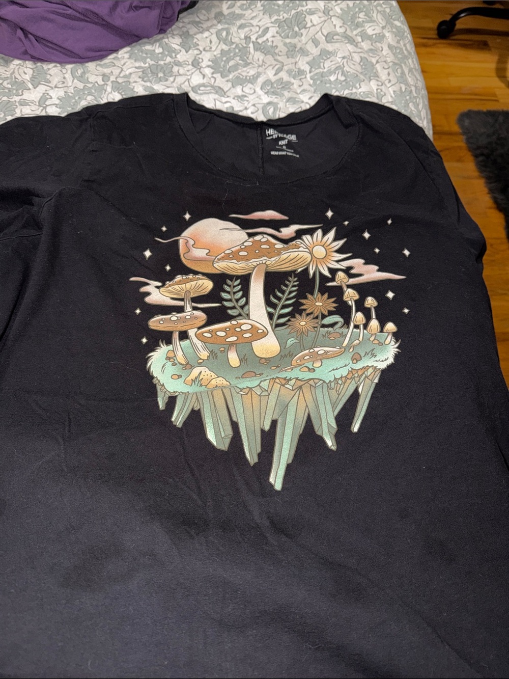 torrid Black Short Sleeve Tee with Pastel Mushroom Graphic